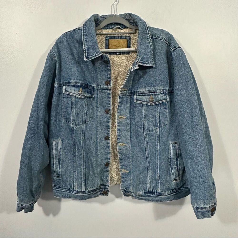 Sonoma Sherpa Lined Denim Trucker Jacket Men's XL Blue Jean Coat